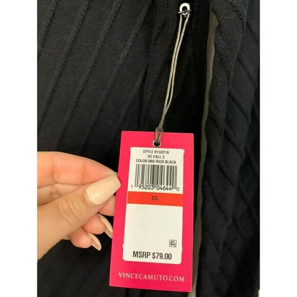 VINCE CAMUTO Black Ribbed Mock Neck Sweater Size XS NEW‎ - Picture 3 of 5